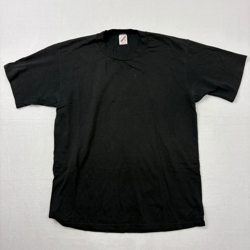 Vintage Jerzees Black Blank T-Shirt Made USA XL Cotton Poly 50/50 Russell Corp